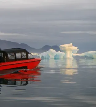 Airboat near icebergs